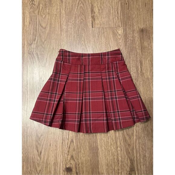 No Boundaries Juniors Red Plaid Pleated Tennis Mini Skirt Patches size 1 or XS - Picture 4 of 6